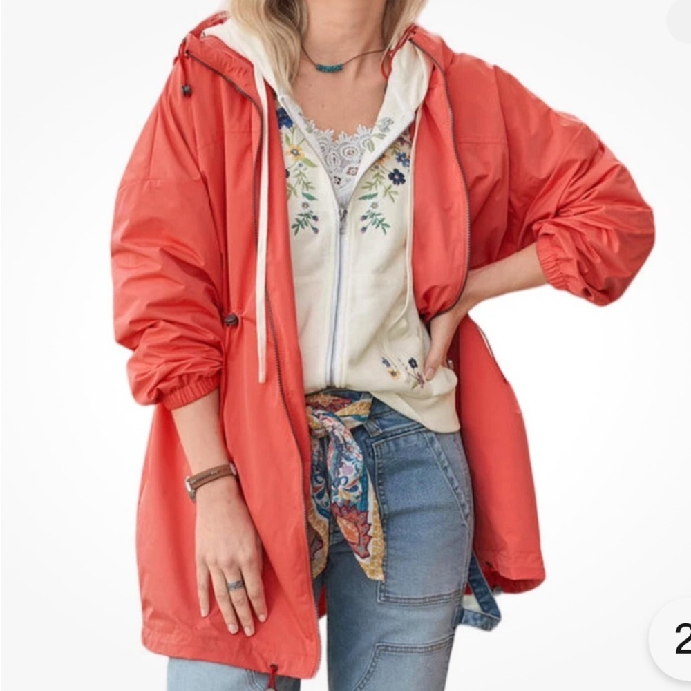 Sundance Woman’s Coral WindBreaker Hooded Longline Jacket
